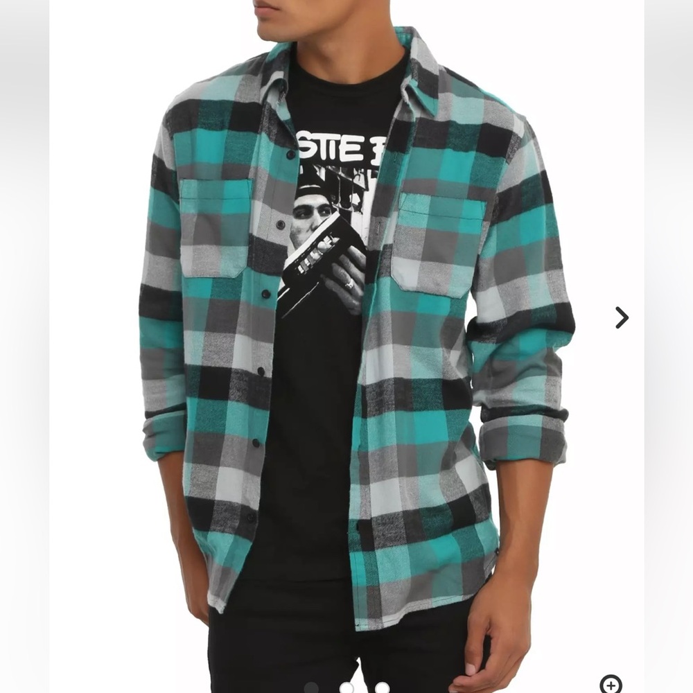 Rude Teal and Black Checkered Flannel Shirt